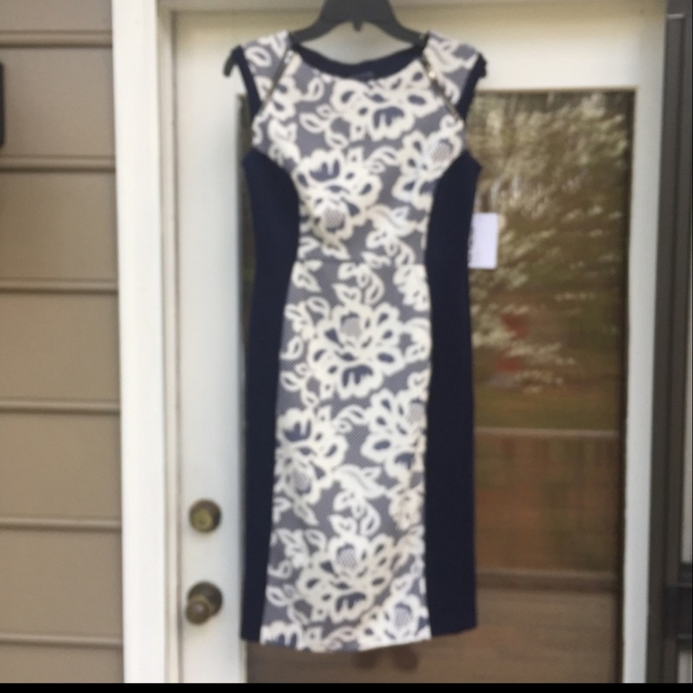 Enfocus Blue and White Lace Sheath dress